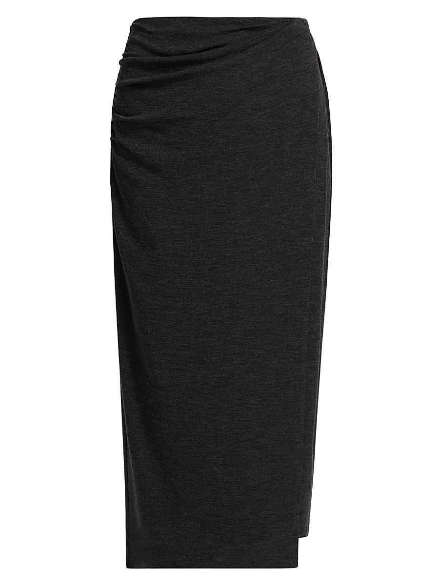 Women's Draped Wool-Blend Midi-Skirt - Dark Grey - Size XXS