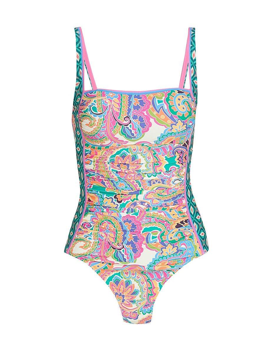 Women's Marilyn Cristata Print Ruched One-Piece Swimsuit - Cristata - Size XXL