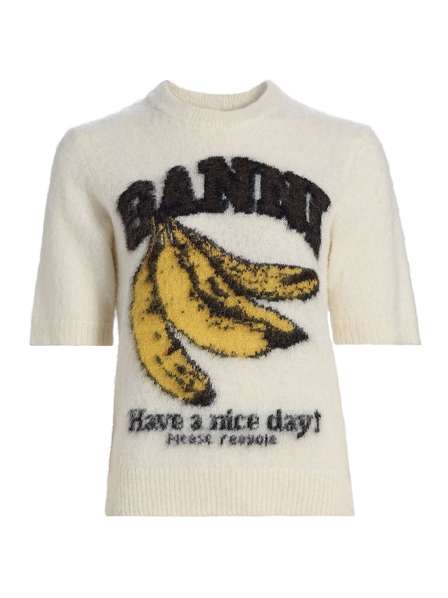 Women's Brushed Alpaca Graphic T-Shirt - Egret - Size XXS