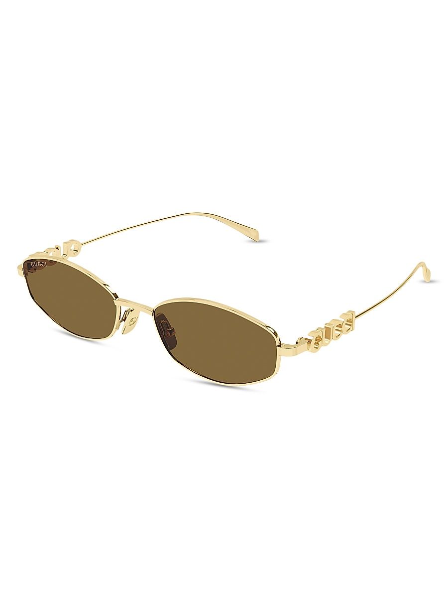 Women's Gucci Block 55MM Logo Oval Sunglasses - Gold Green