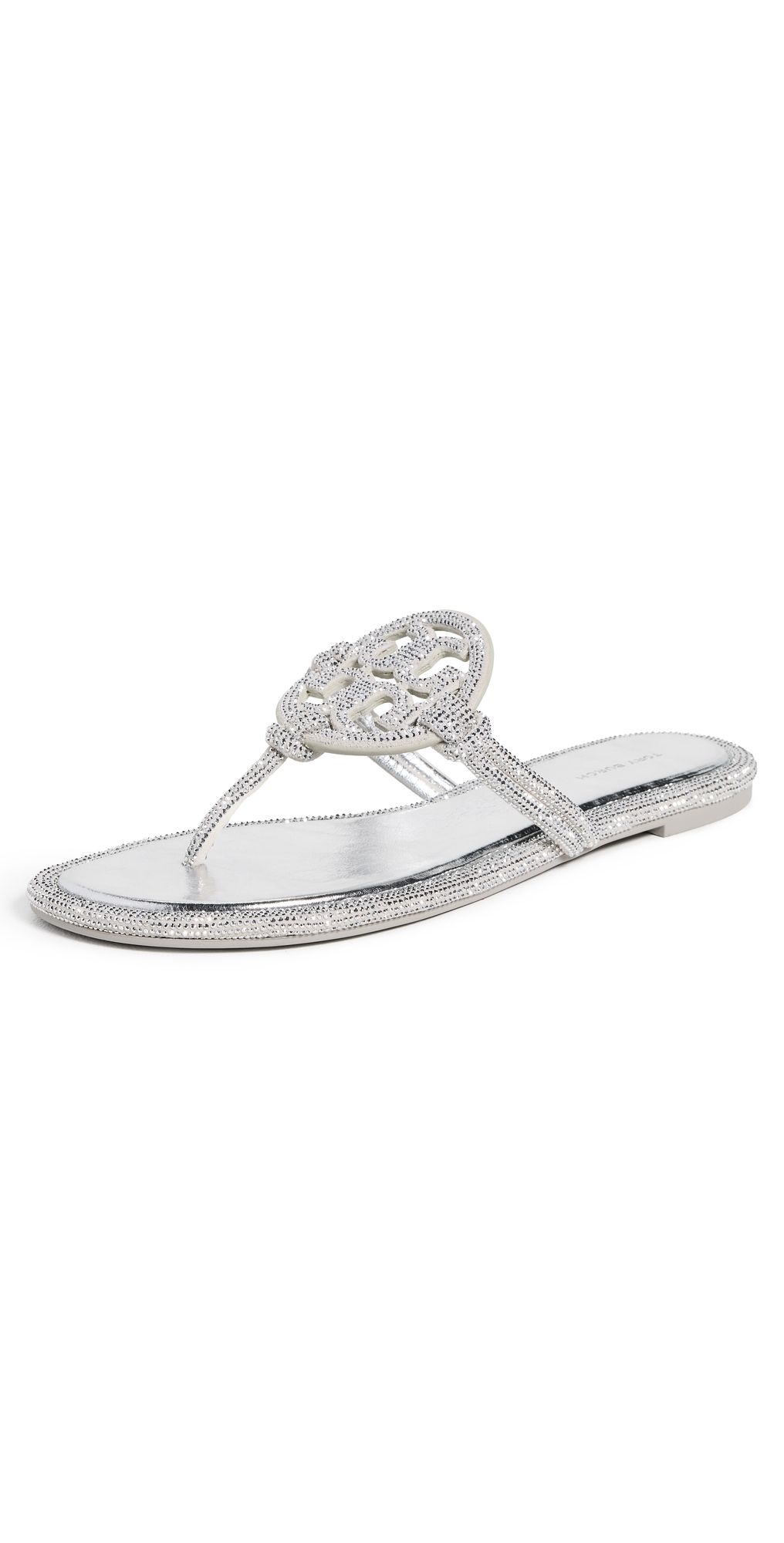 Tory Burch Miller Knotted Pave Sandals Silver 10