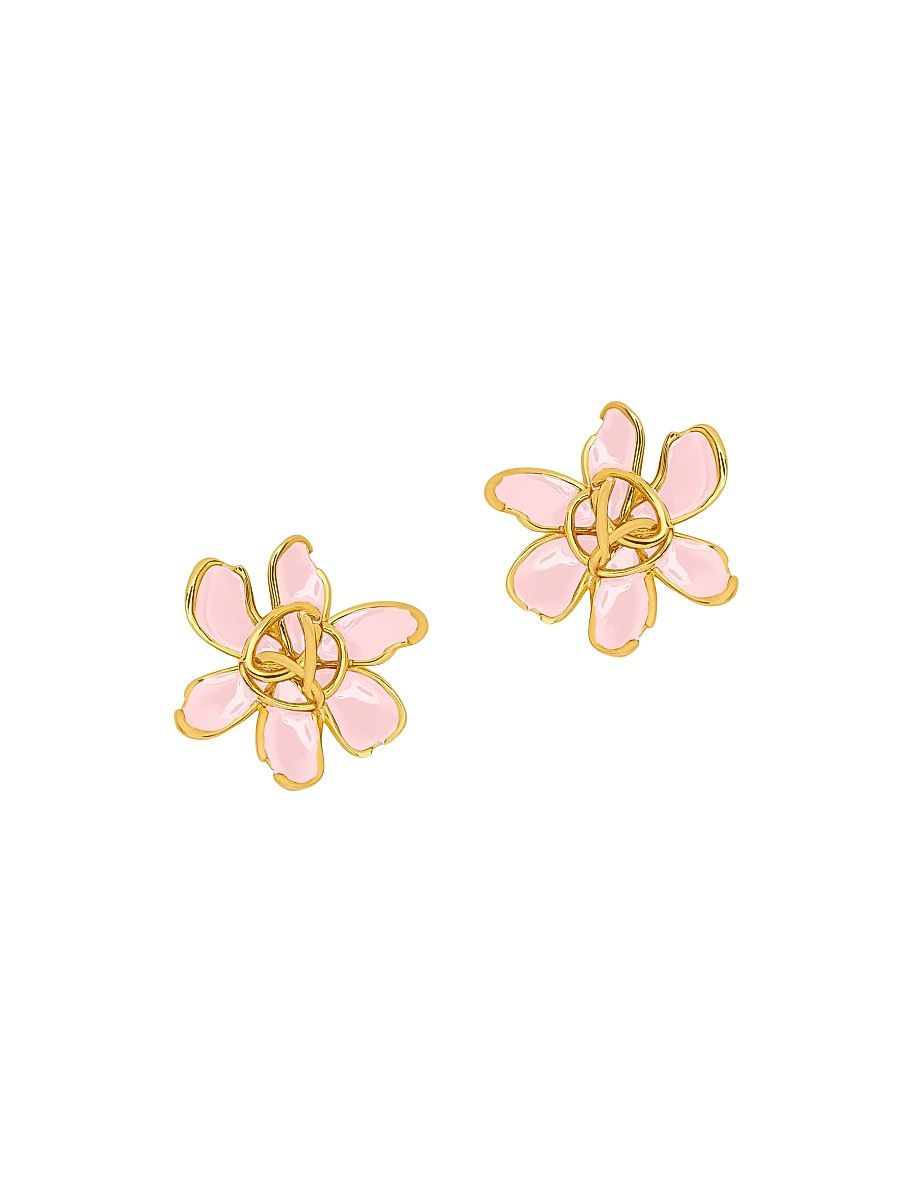 Women's Mini O Textured Flower 24K-Gold-Plated Brass & Enamel Stud Earrings - Pink