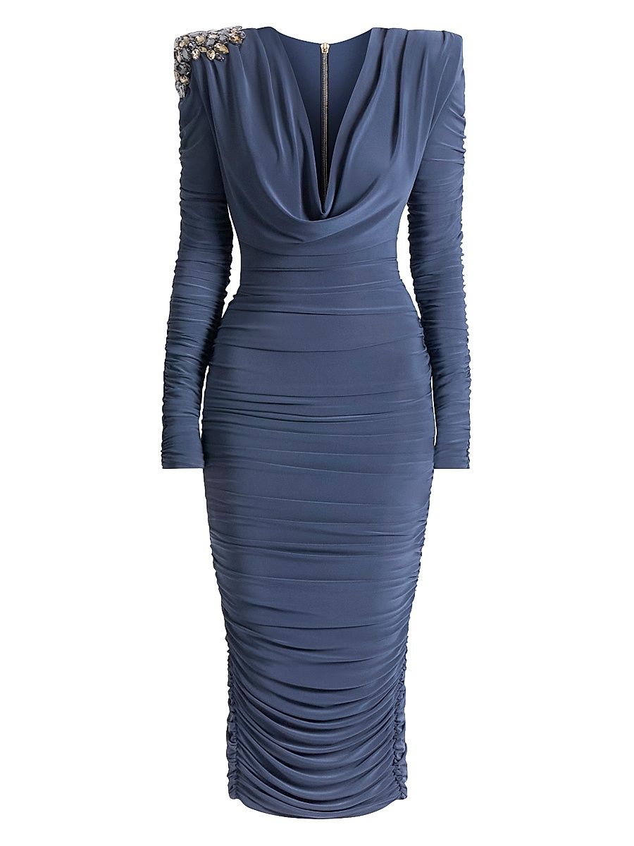 Women's Lustris Crystal-Embellished Jersey Body-Con Midi-Dress - Grey - Size 6