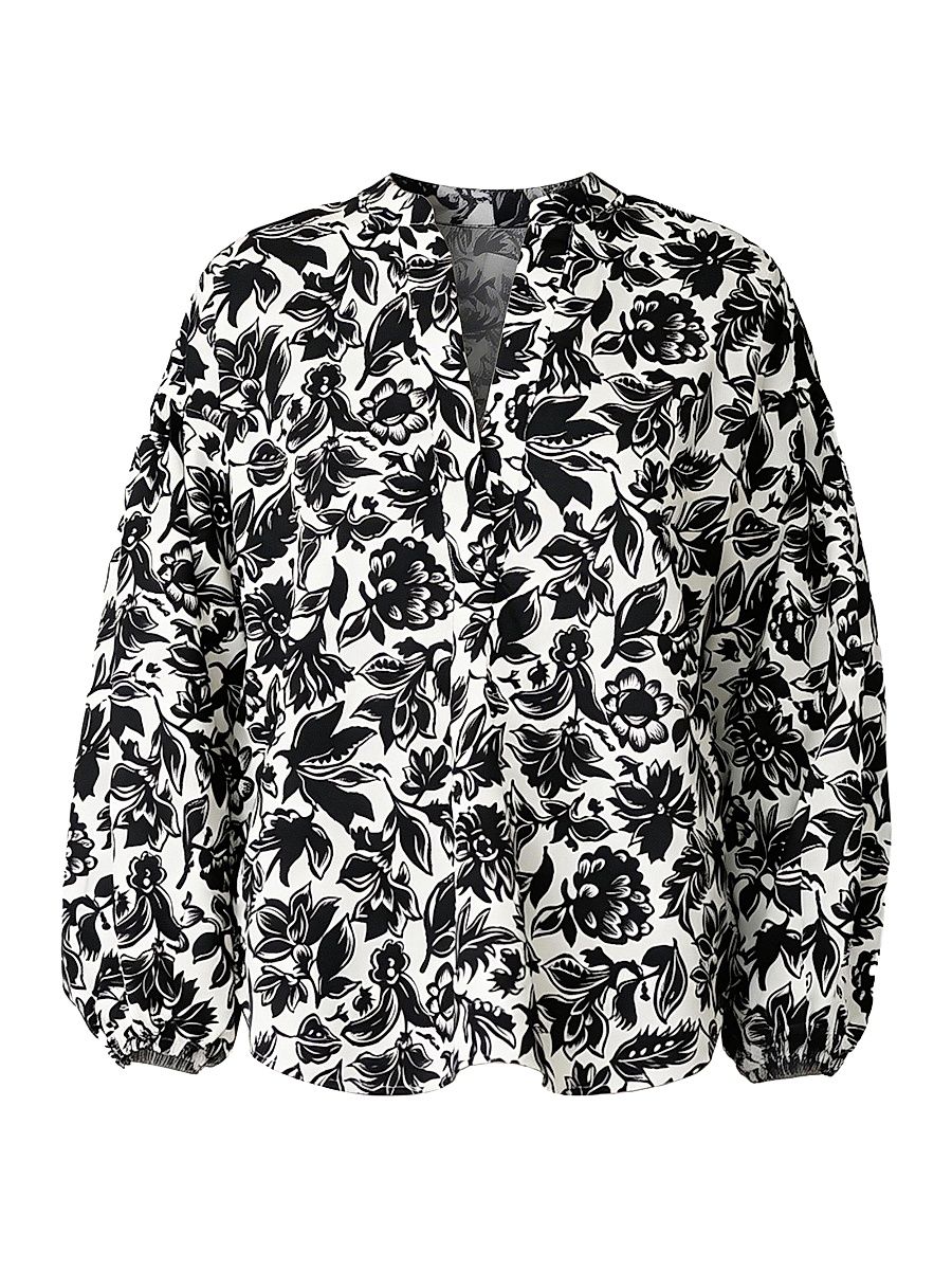 Women's Keaton Shirt with Lantern Sleeves - Black White - Size 12