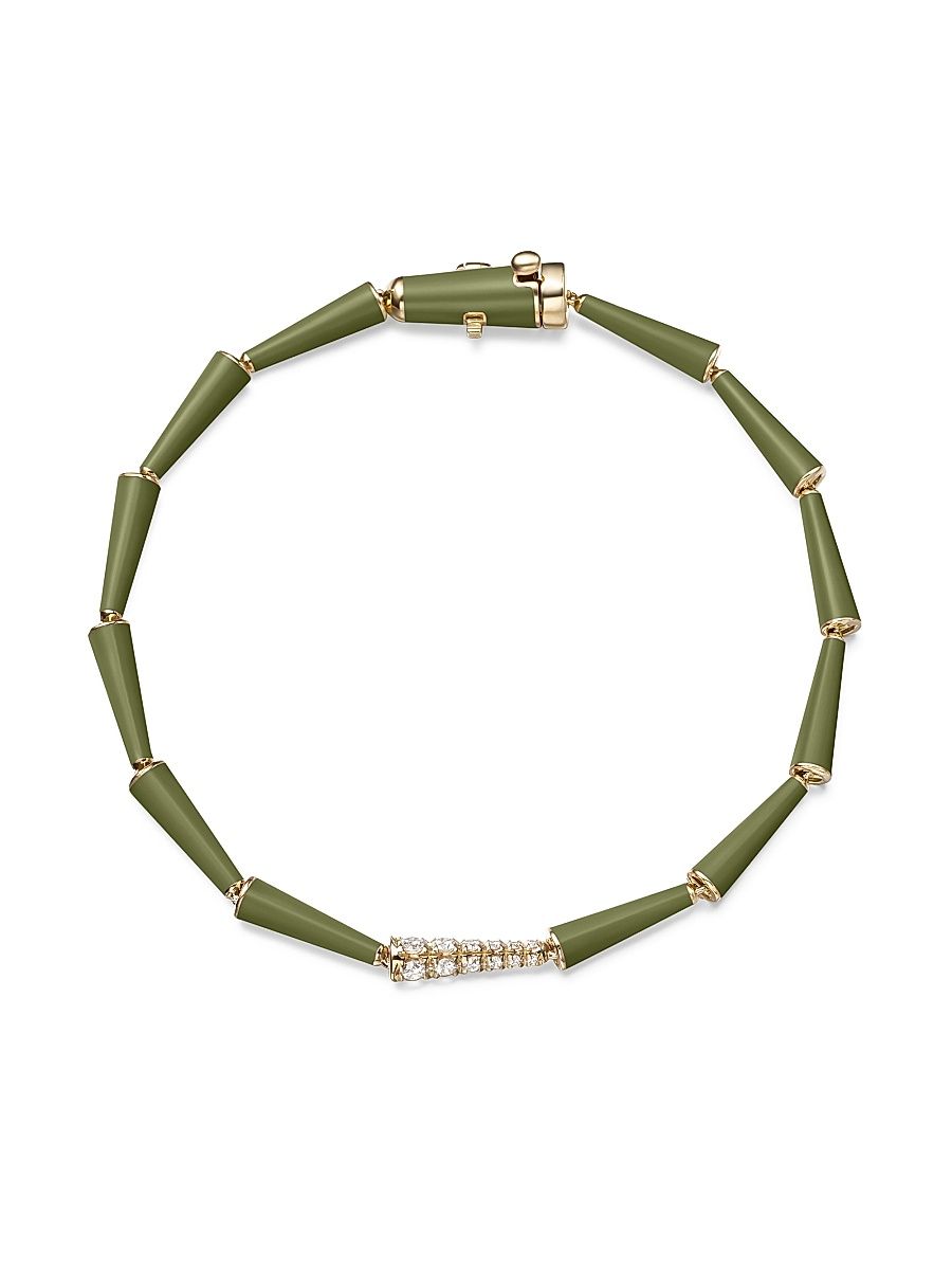 Women's Lola 18K Yellow Gold, Enamel & 0.34 TCW Diamond Bracelet - Army Green