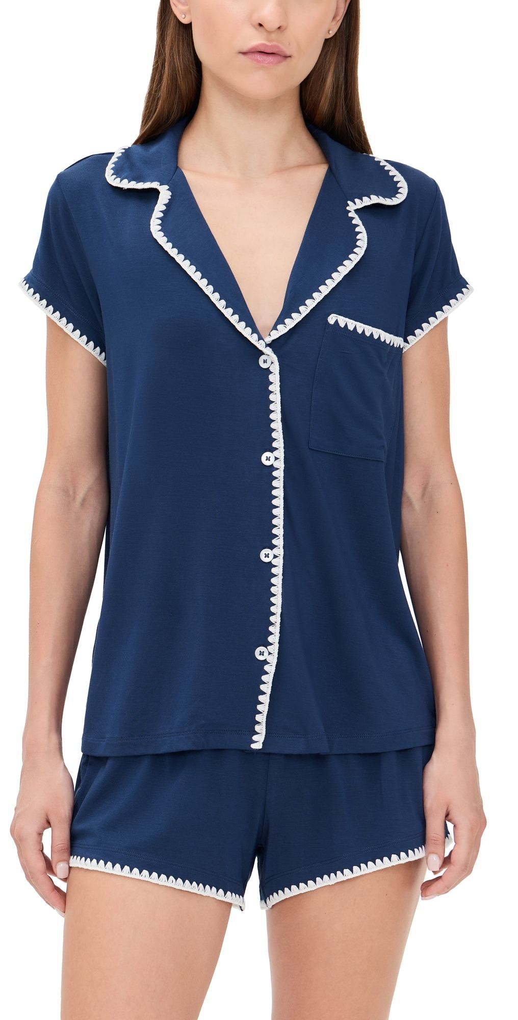 Eberjey The Frida Whip Stitch Short Pajama Set Navy/Ivory S