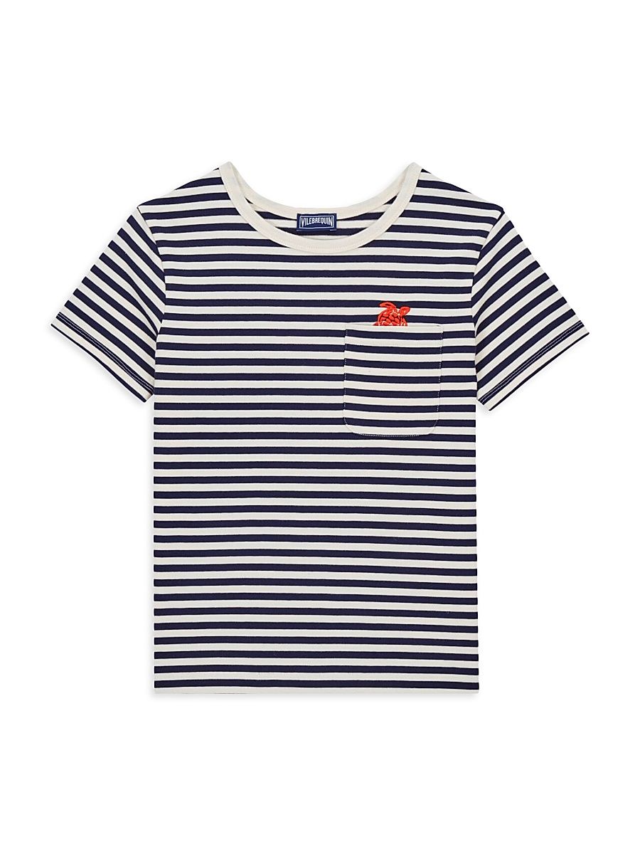 Little Boy's & Boy's Striped Cotton Jersey T-Shirt - Marine Blanc - Size 14