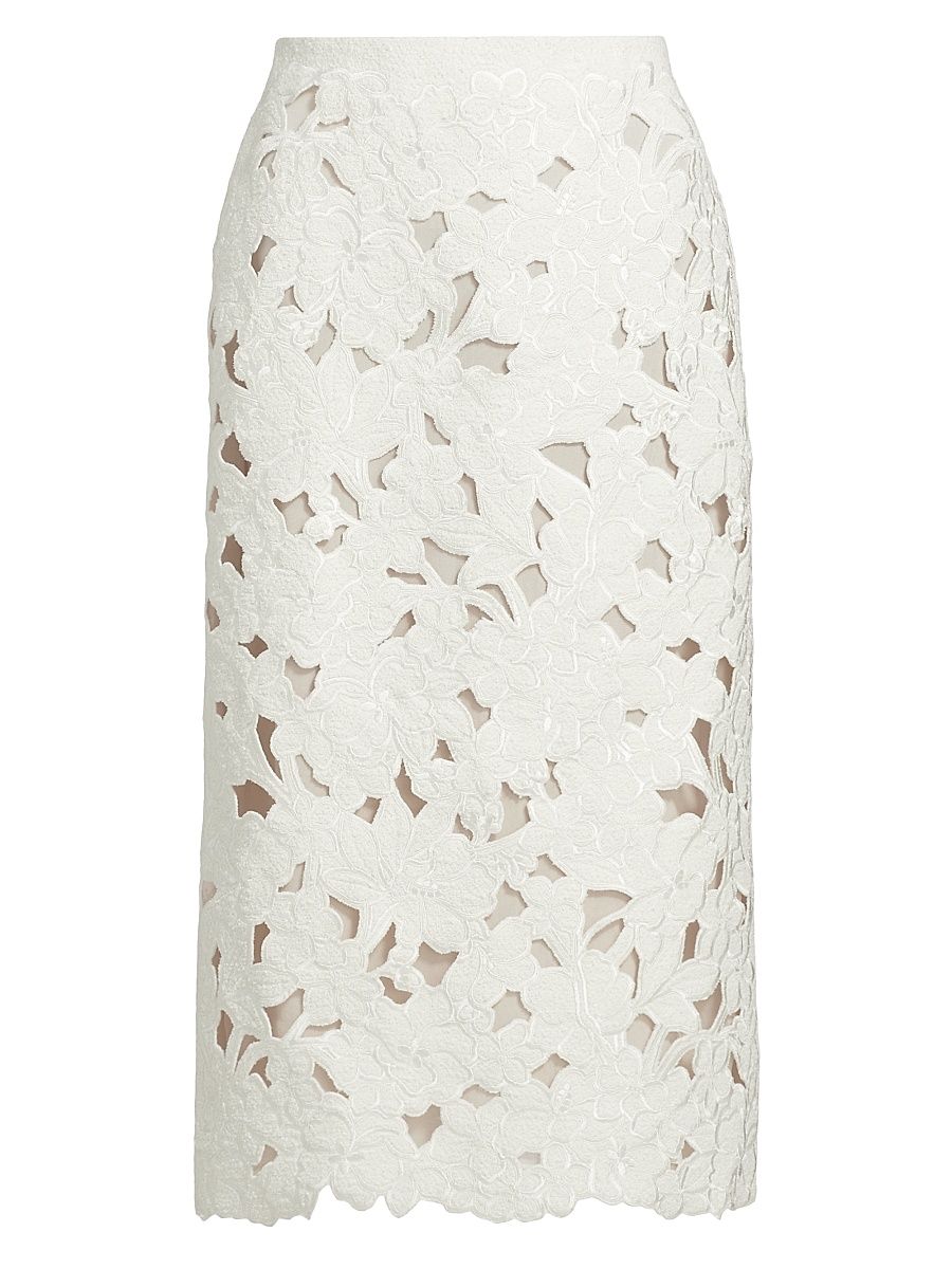 Women's Tweed Embroidered Cut-Out Midi-Skirt - Ivory - Size 10