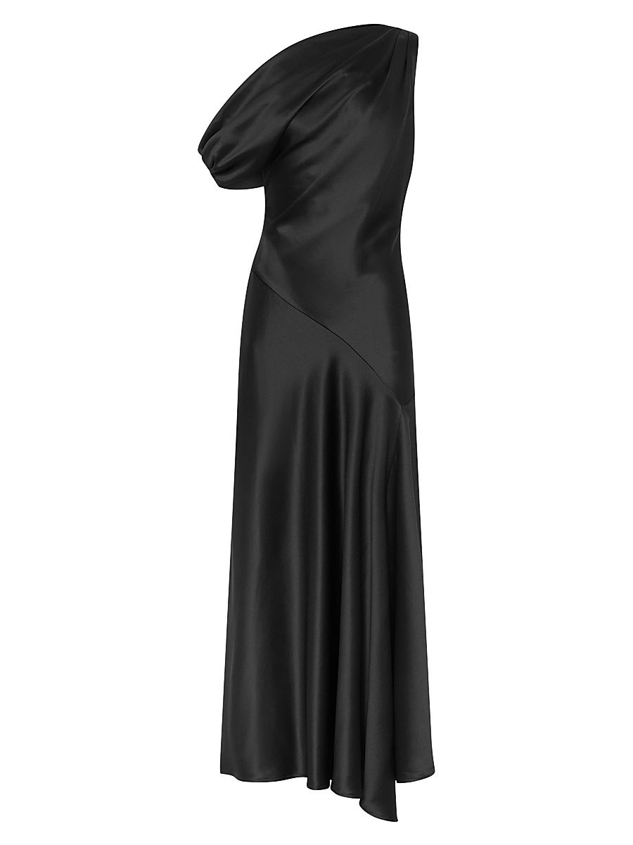 Women's Sabrina Satin Off-The-Shoulder Asymmetric-Hem Evening Dress - Black - Size 12