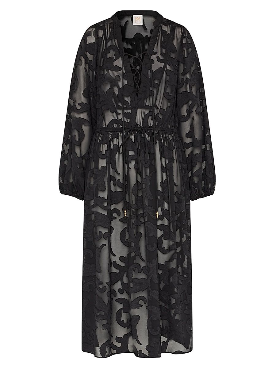 Milly Women's Scroll Burnout Tie-Waist Maxi-Dress - Black - Size Large