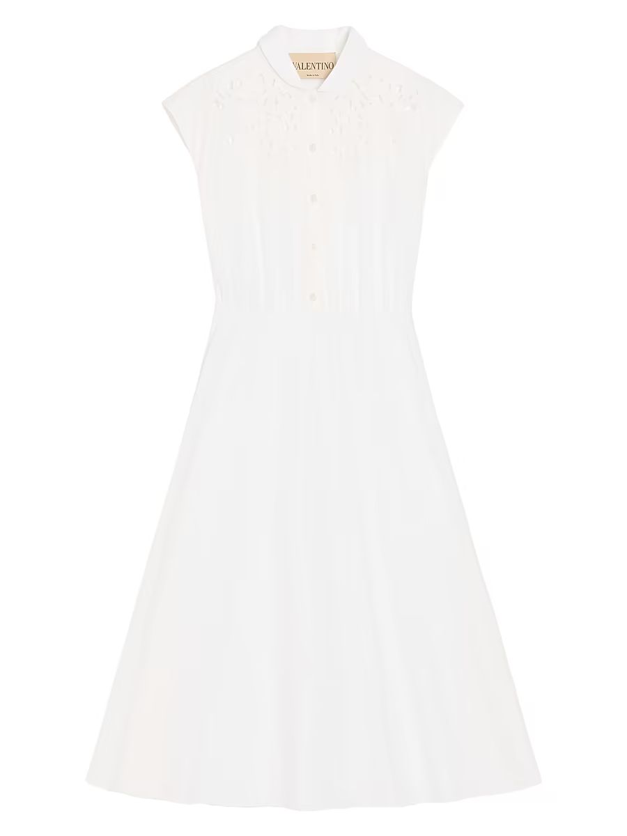 Women's Embroidered Poplin Midi Dress - White - Size 2