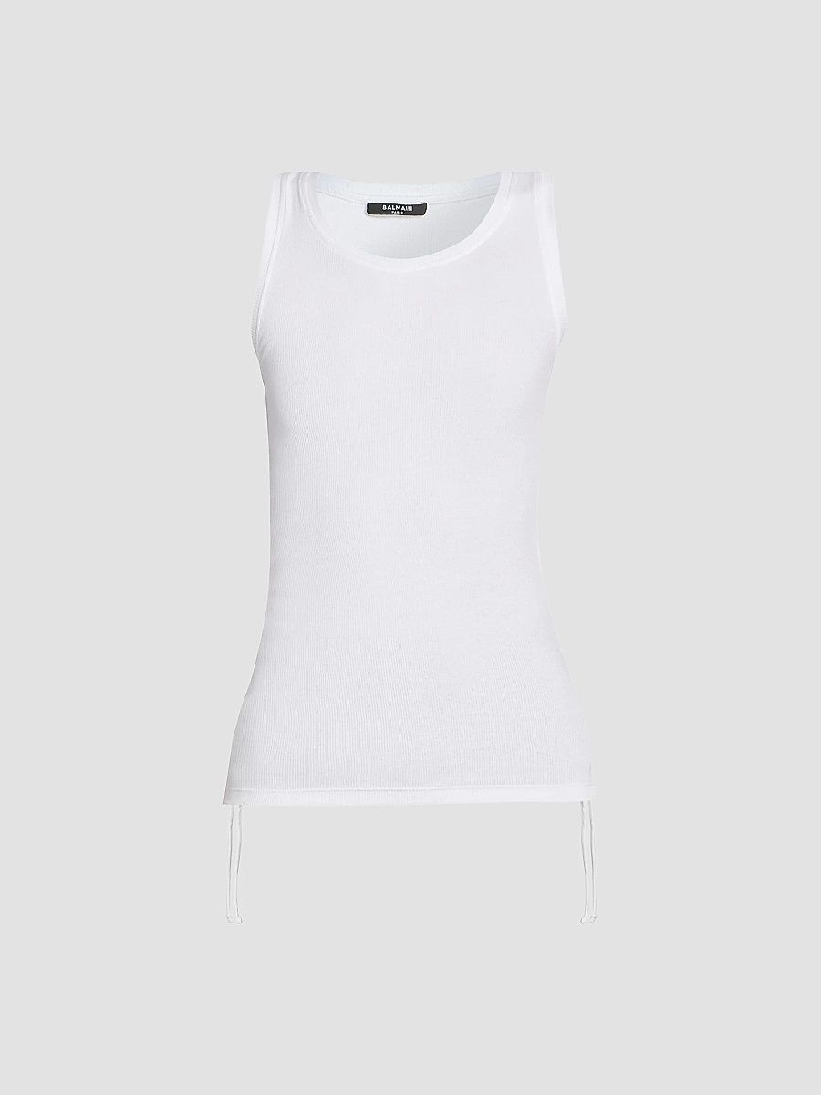 Balmain Women's Rib-Knit Stretch-Cotton Tank - Blanc - Size XS