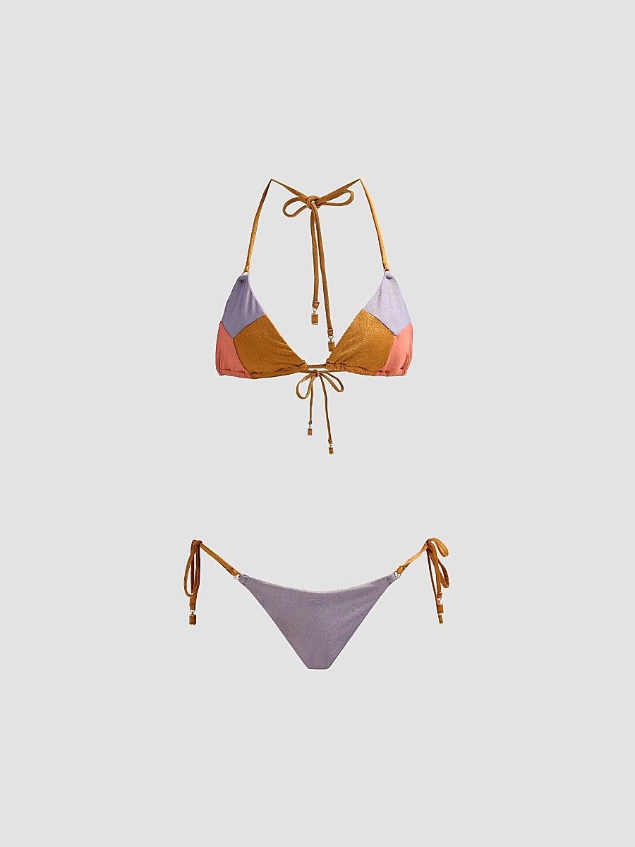 Women's Indra Metallic Spliced Bikini - Spliced - Size 8