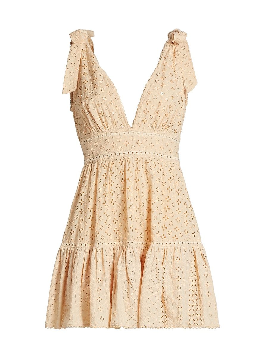 Women's Cara Eyelet Lace Minidress - Cream Plain - Size XS