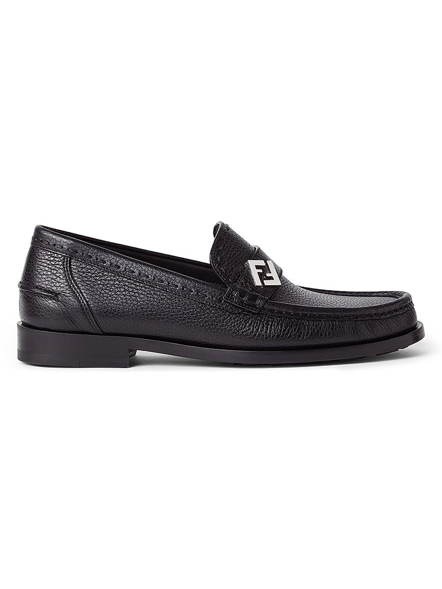 Men's FF Logo Leather Loafers - Nero - Size 10