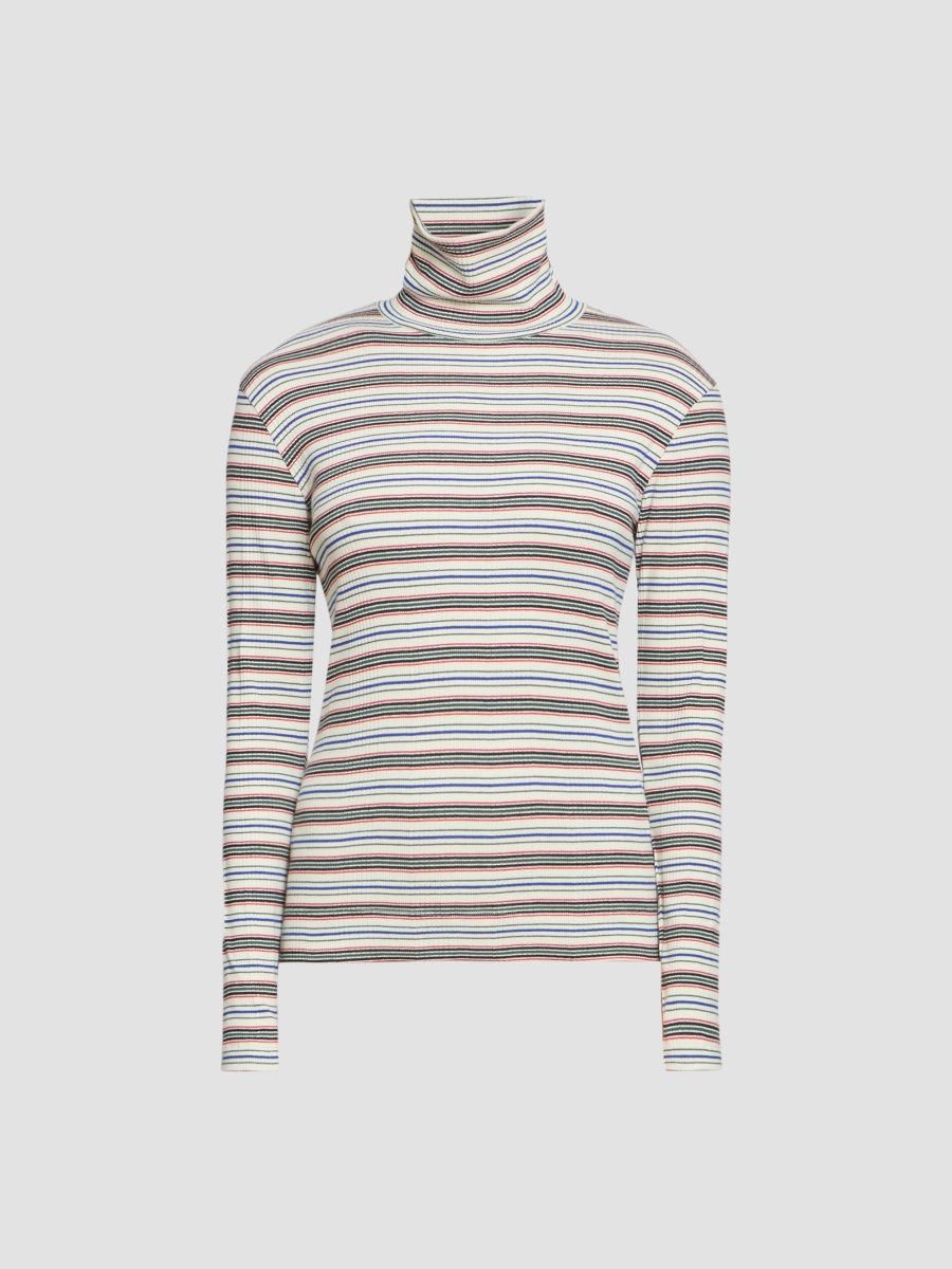 Dries Van Noten Women's Hetala Striped Turtleneck Cotton-Blend Top - Ecru - Size XS