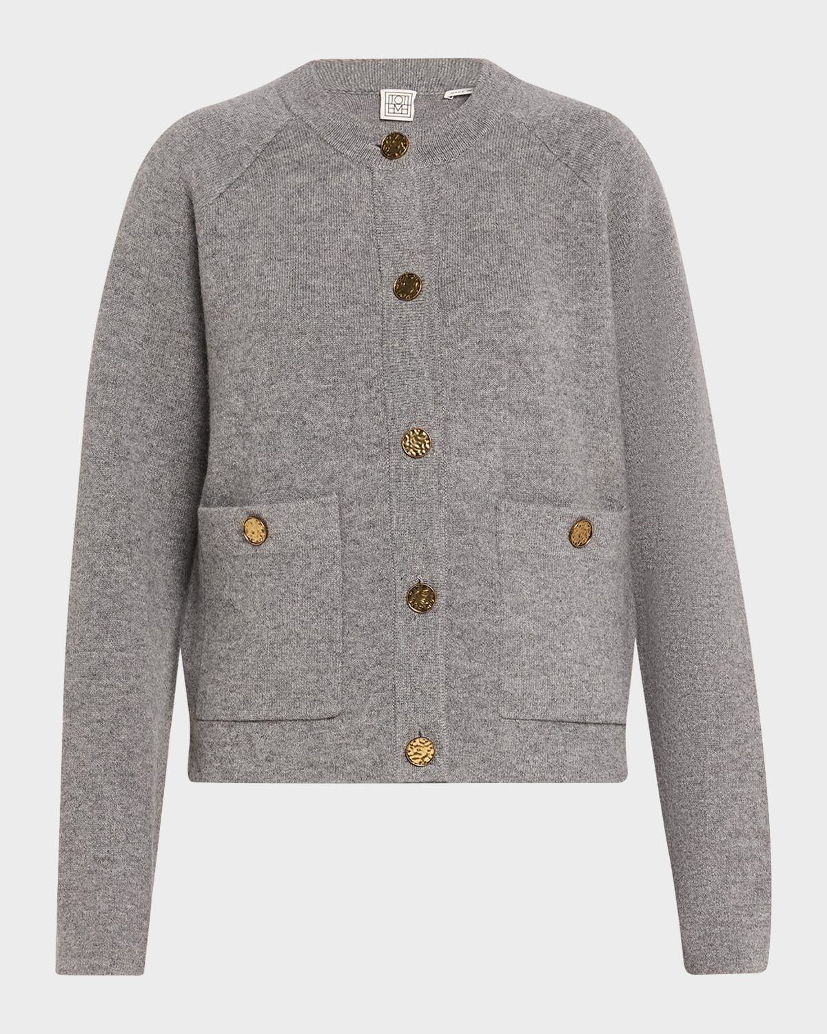 Cashmere-Wool Hammered Button Cardigan