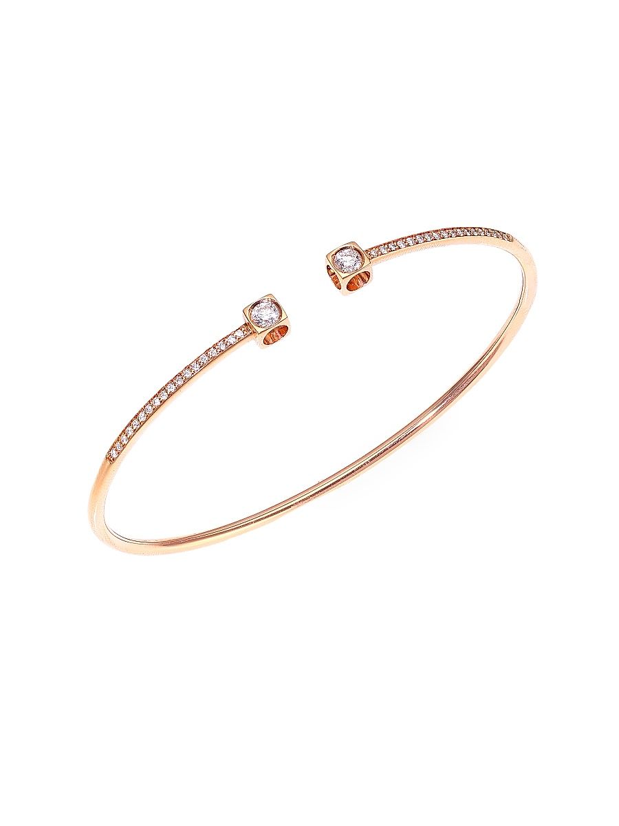 Women's Le Cube Diamant 18K Rose Gold & Diamond Medium Cuff - Rose Gold - Size Medium