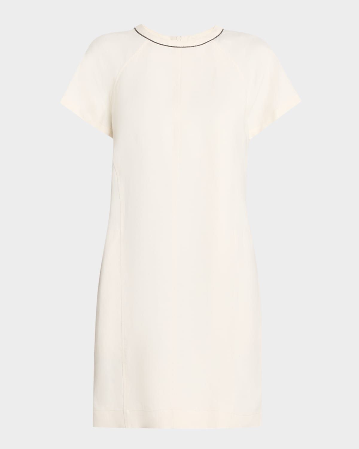 Fluid Linen Twill Mini Dress With Monili Trim