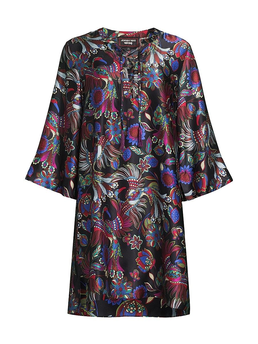 Women's Avya Floral Silk Kimono-Style Dress - Avya - Size Small