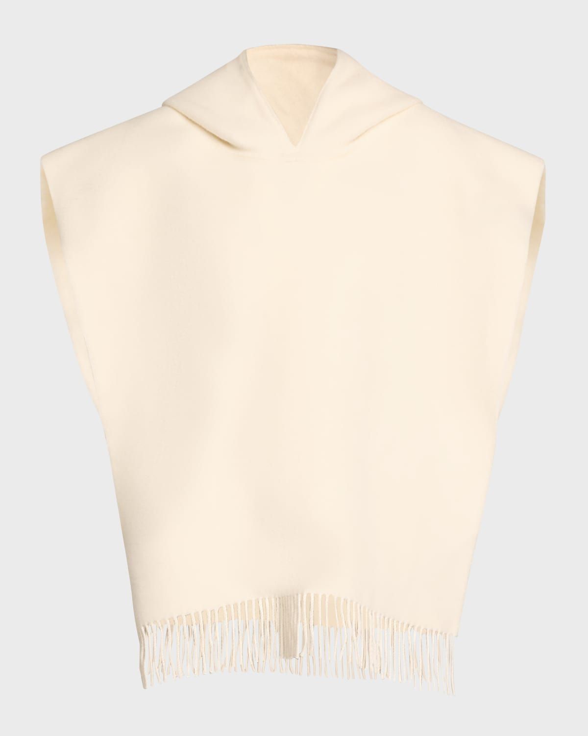 Double-Face Cashmere Hooded Poncho with Fringe