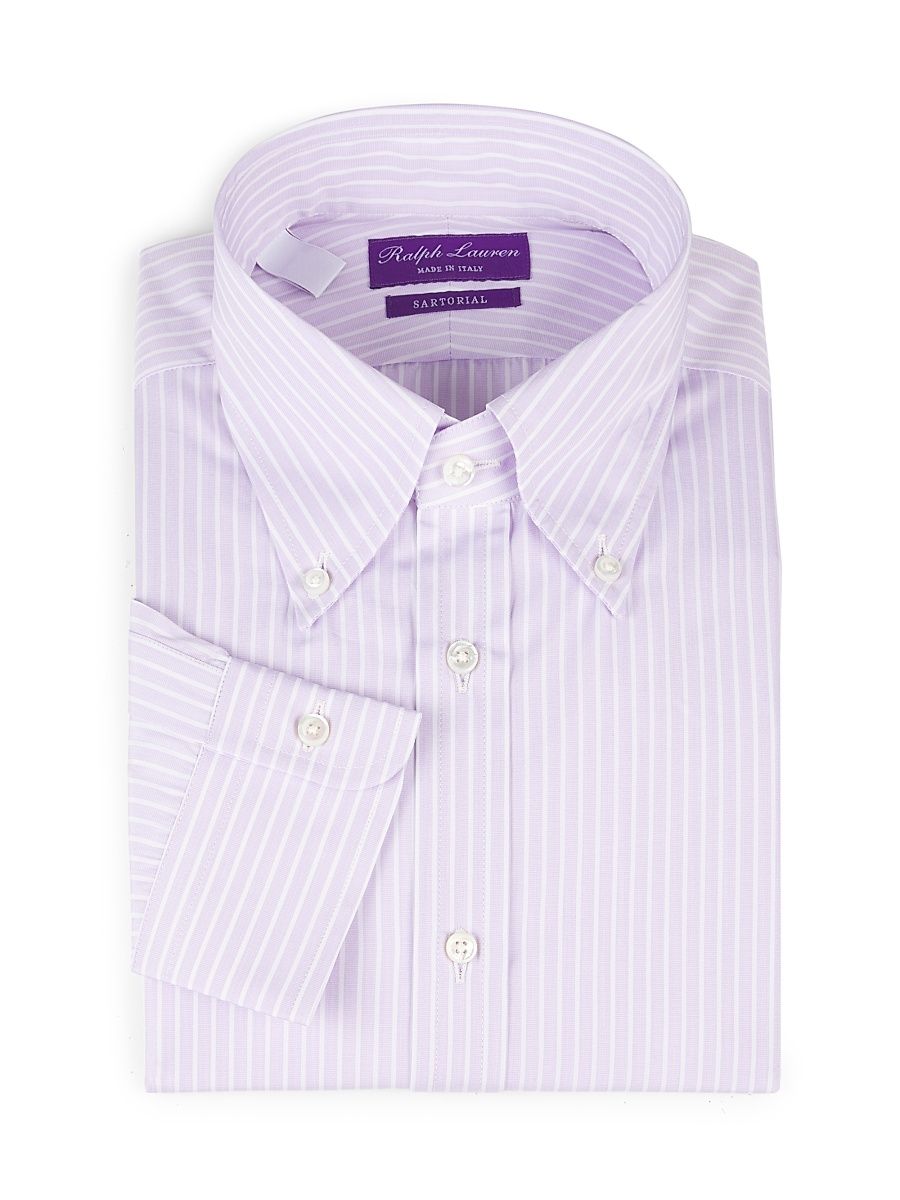 Men's Striped End-On-End Shirt - Lilac Breeze - Size 16
