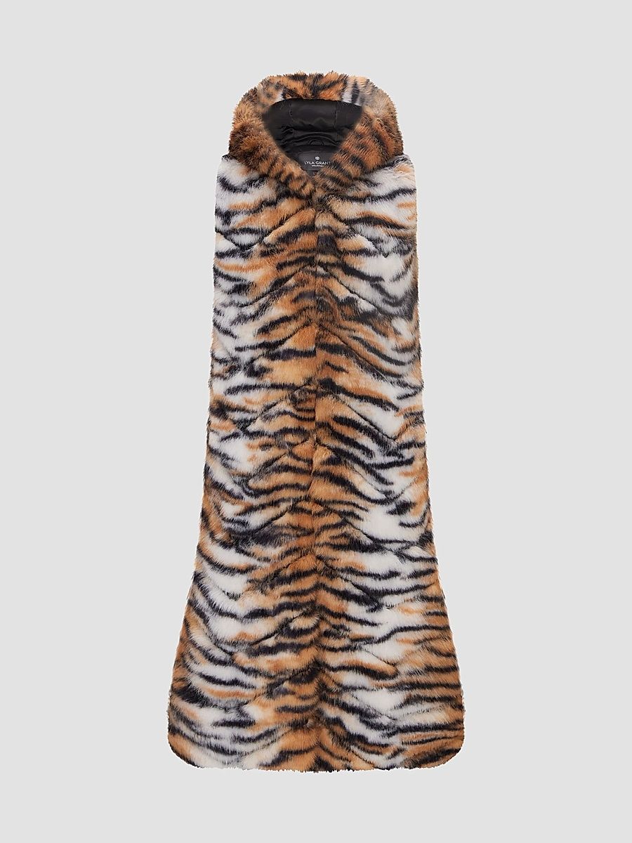 Lyla Grant Women's Faux Fur Fox Hooded Vest - Tiger - Size XL