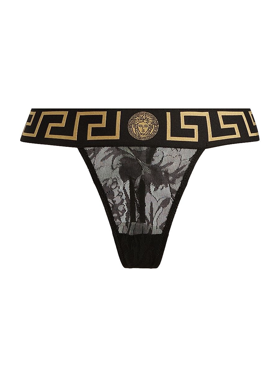 Women's Perizoma Greca Jacquard Thong - Black - Size XL