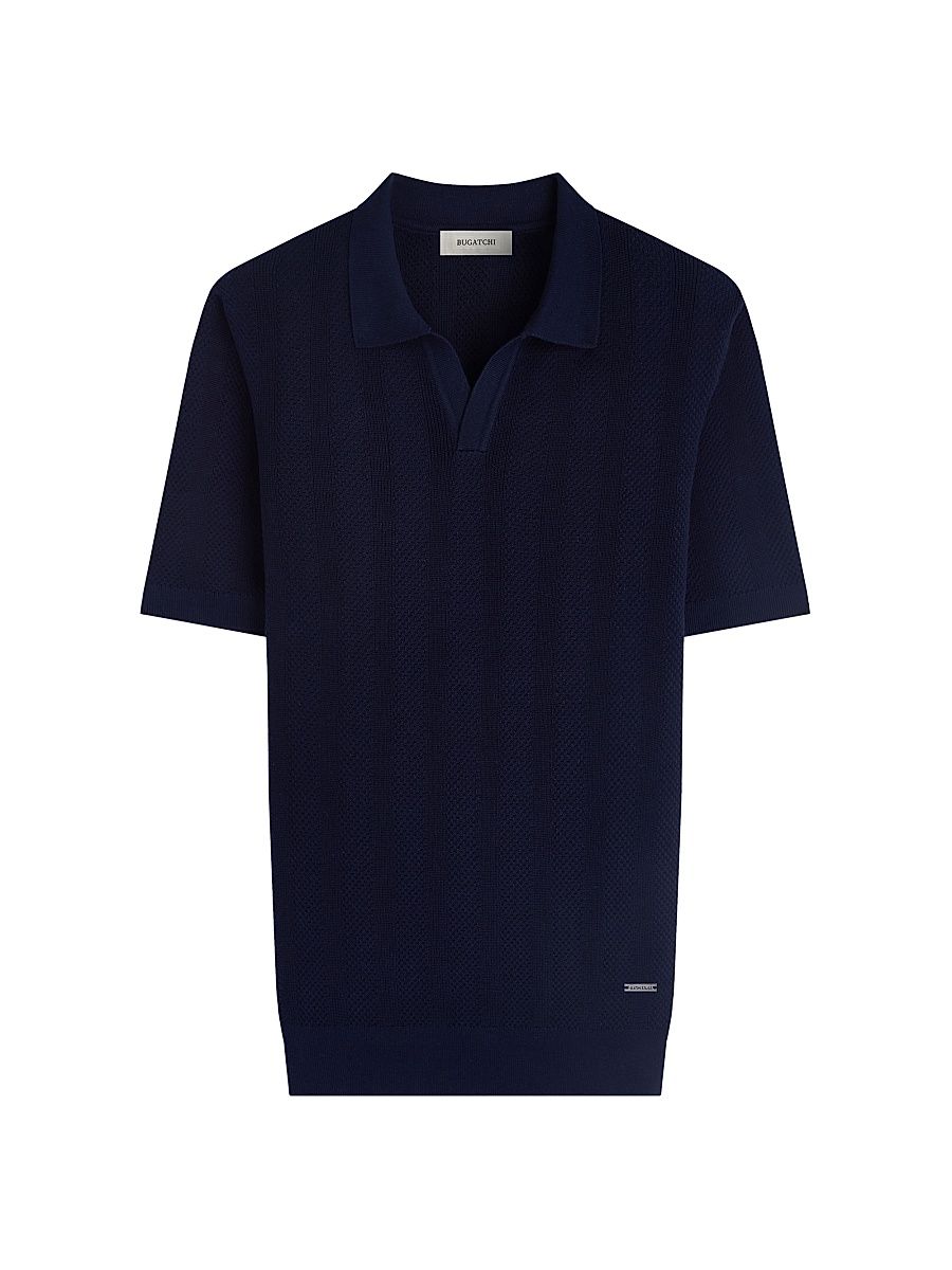 Men's Textured Stripe Johnny Collar Sweater - Navy - Size XXL