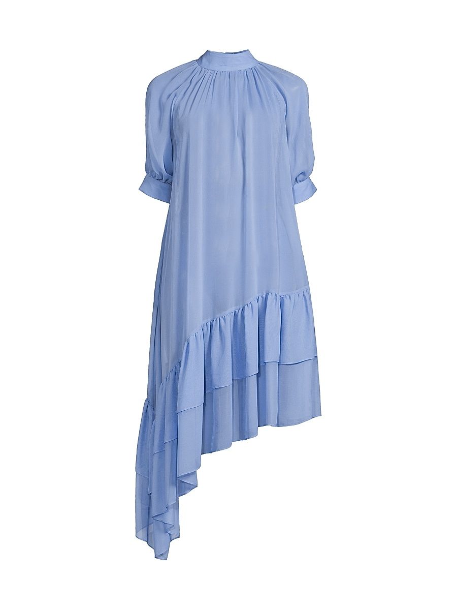 Women's Karen Silk Asymmetric Midi-Dress - Huck Blue - Size Large