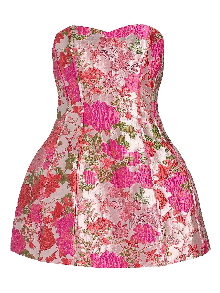 Women's Floralie Strapless Jacquard Tulip Minidress - Pink Floral - Size XL