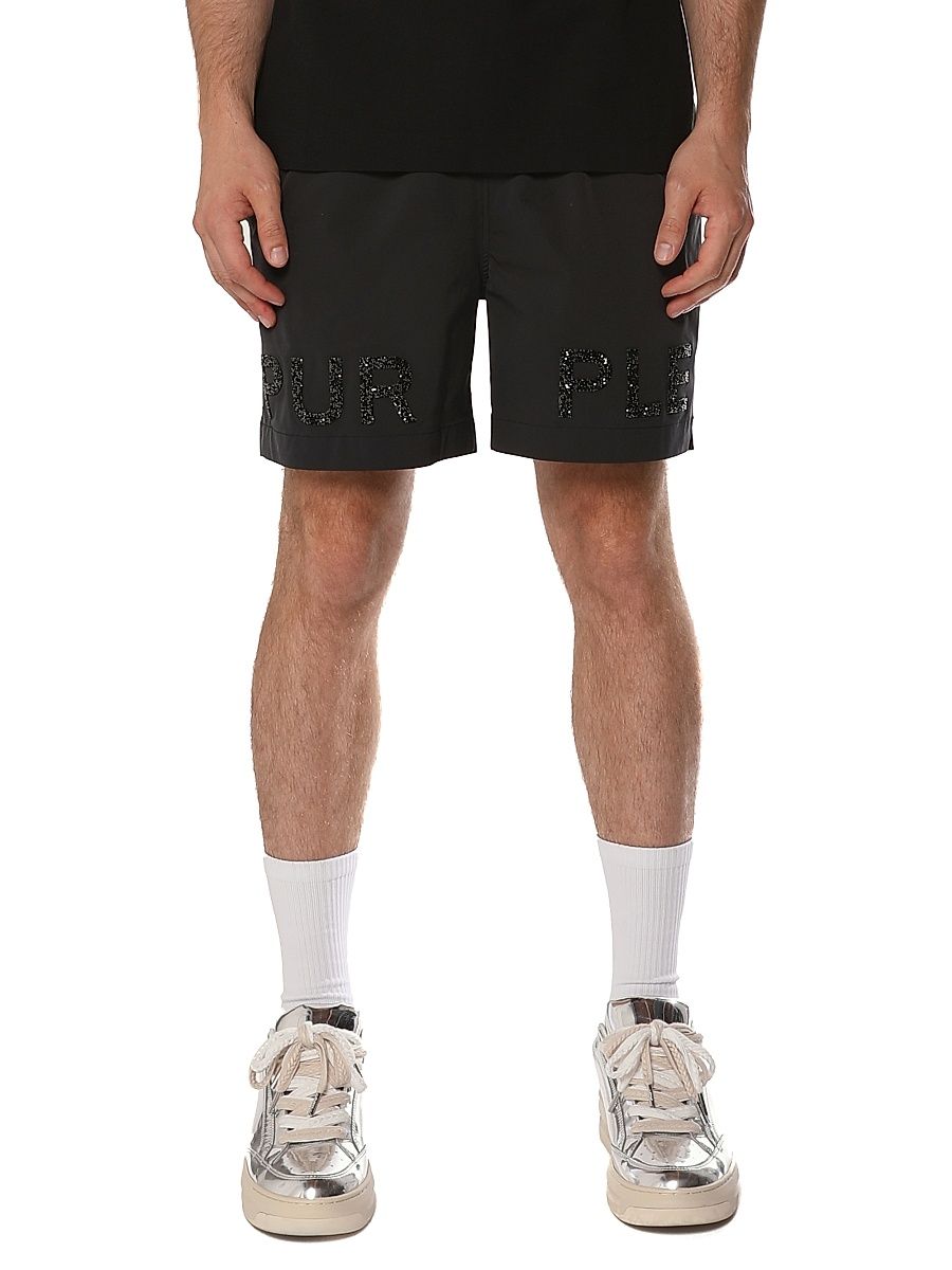 Men's All Round Embellished Logo Shorts - Black - Size XL