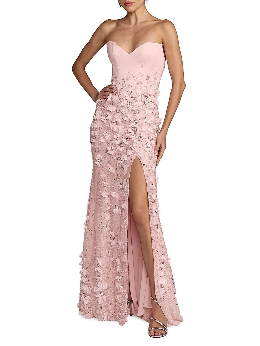 Women's Embellished Satin Strapless Gown - Blush - Size 12
