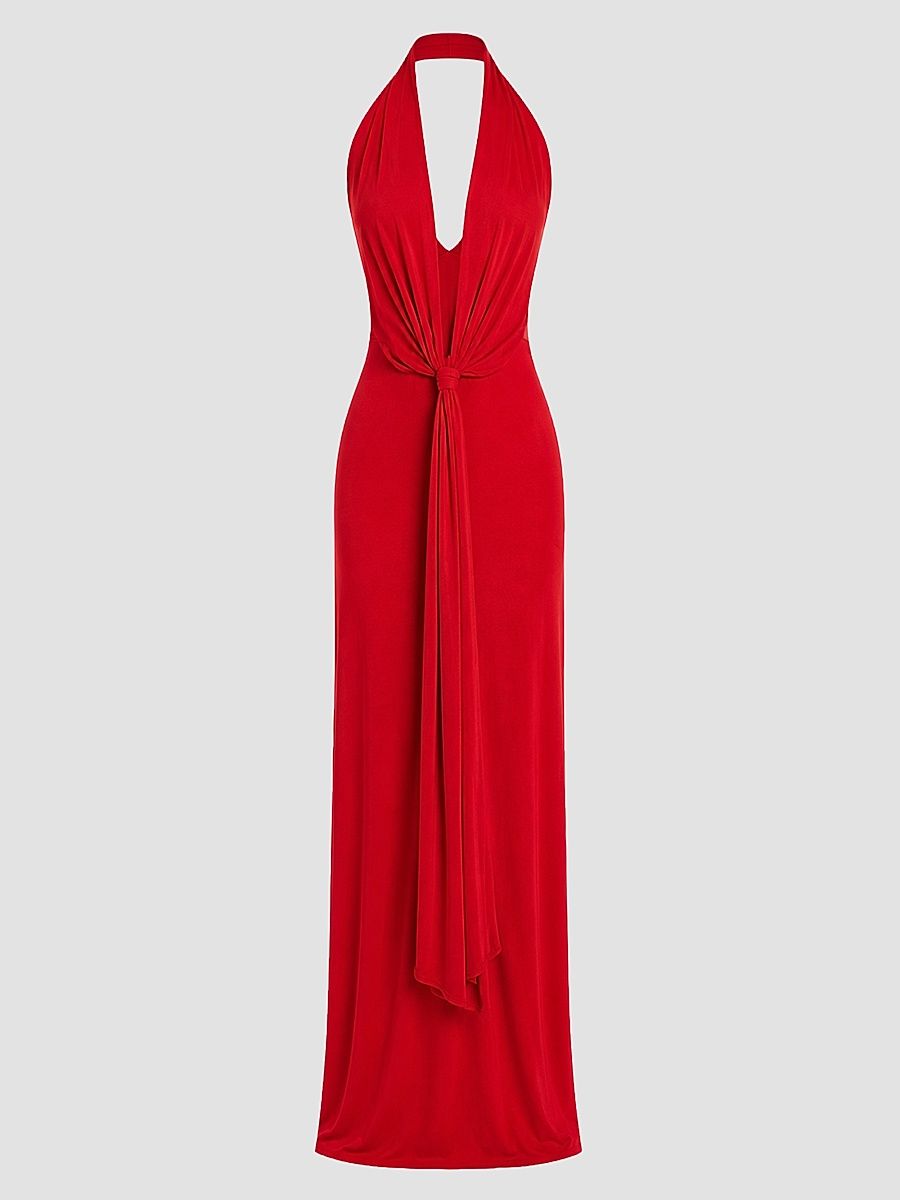 Women's Kayla Knot-Front Open-Back Maxi Dress - Derby Red - Size XS