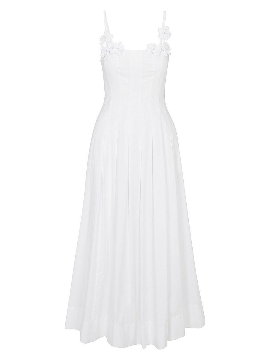 Women's Priya Pleated Cotton Fit & Flare Midi-Dress - Milk - Size 4