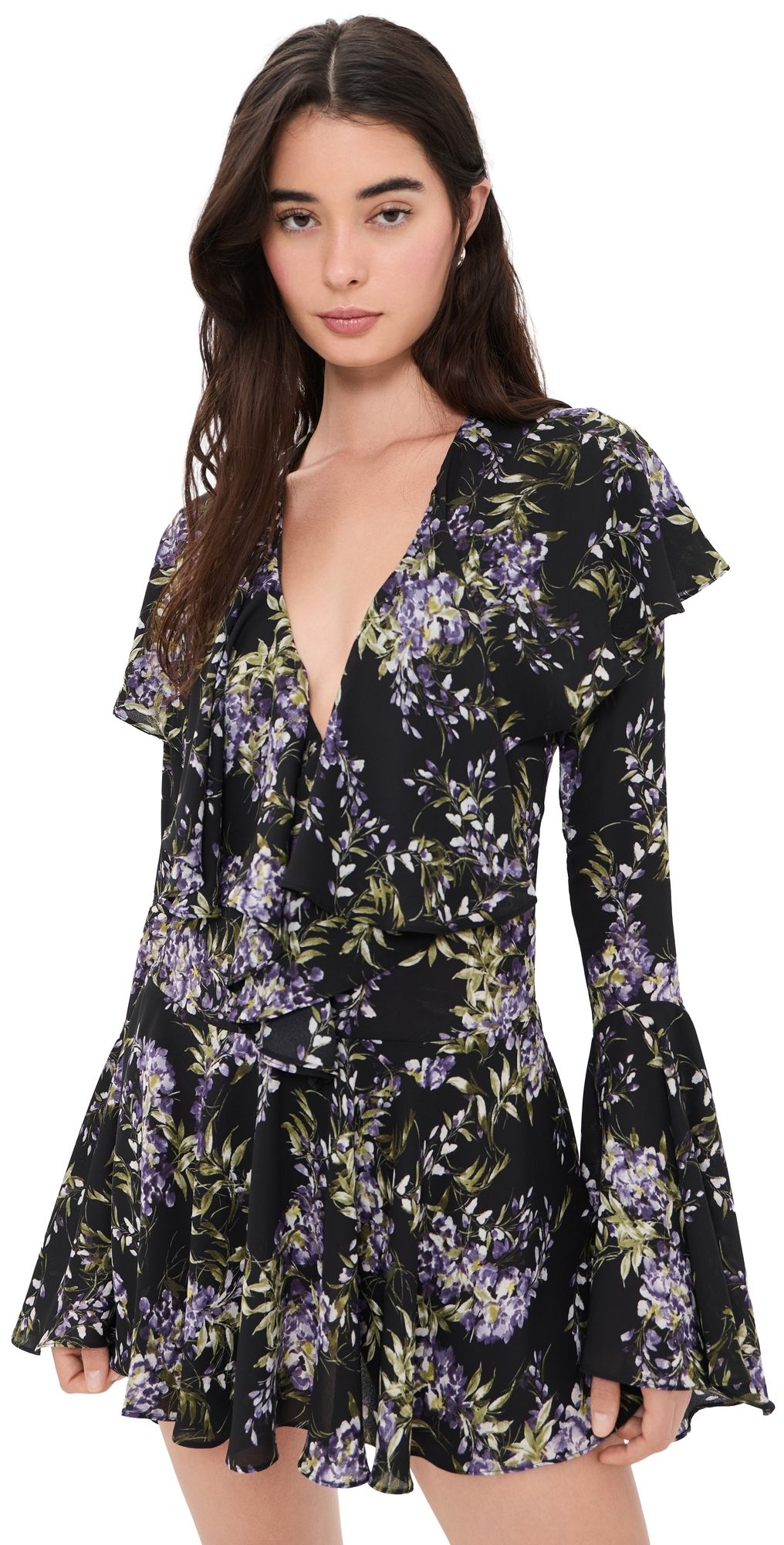 Norma Kamali Lavender Ruffle Mini Dress Lavender Floral XS