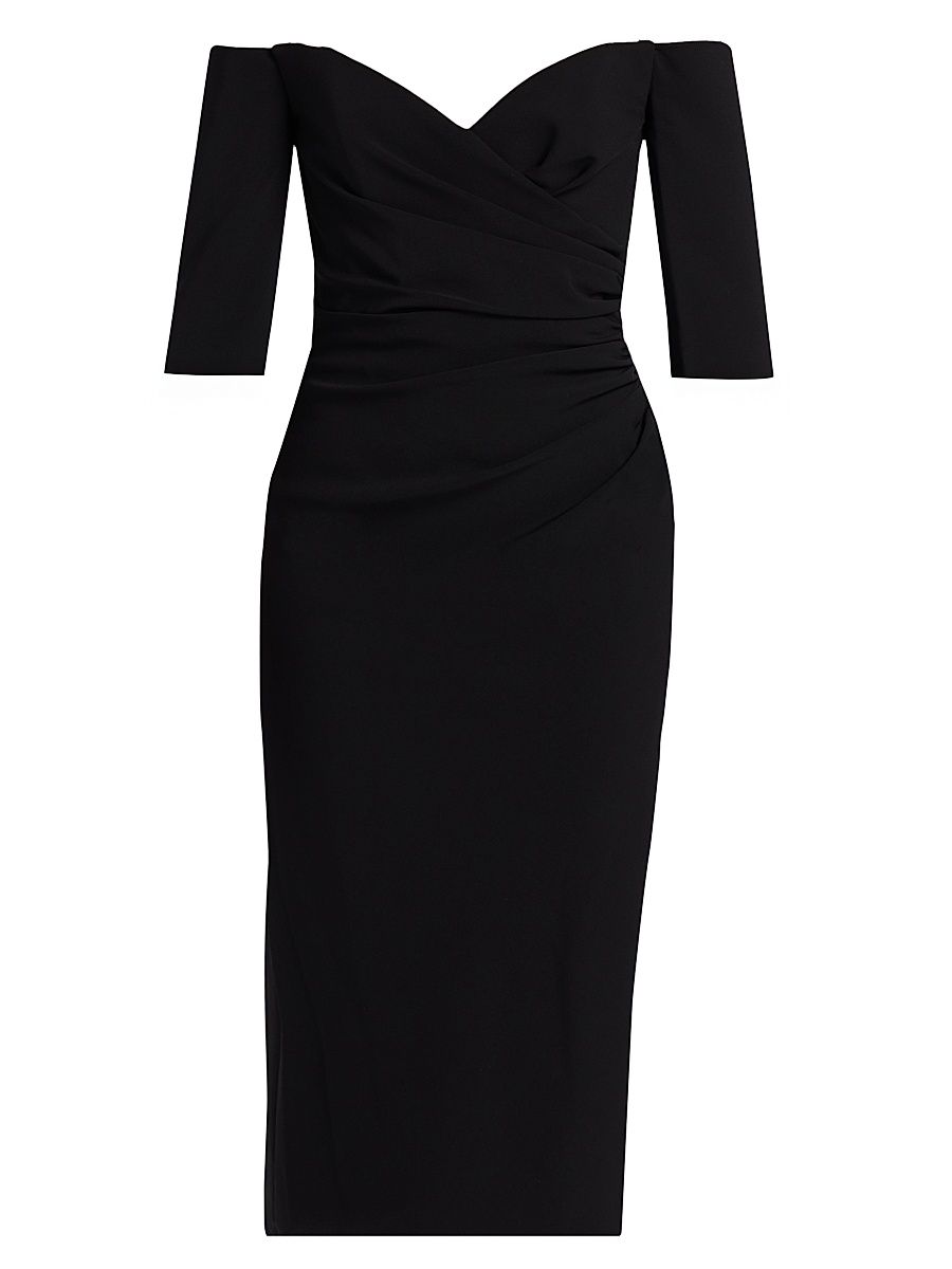 Women's Off-The-Shoulder Body-Con Midi-Dress - Black - Size 16