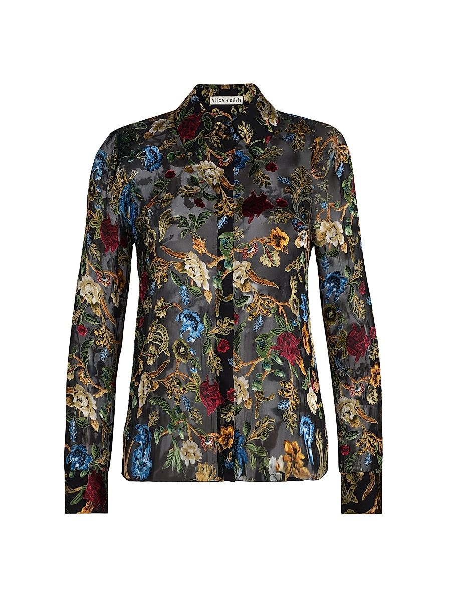 Women's Willa Floral Semi-Sheer Top - Tapestry Trails Black - Size Small