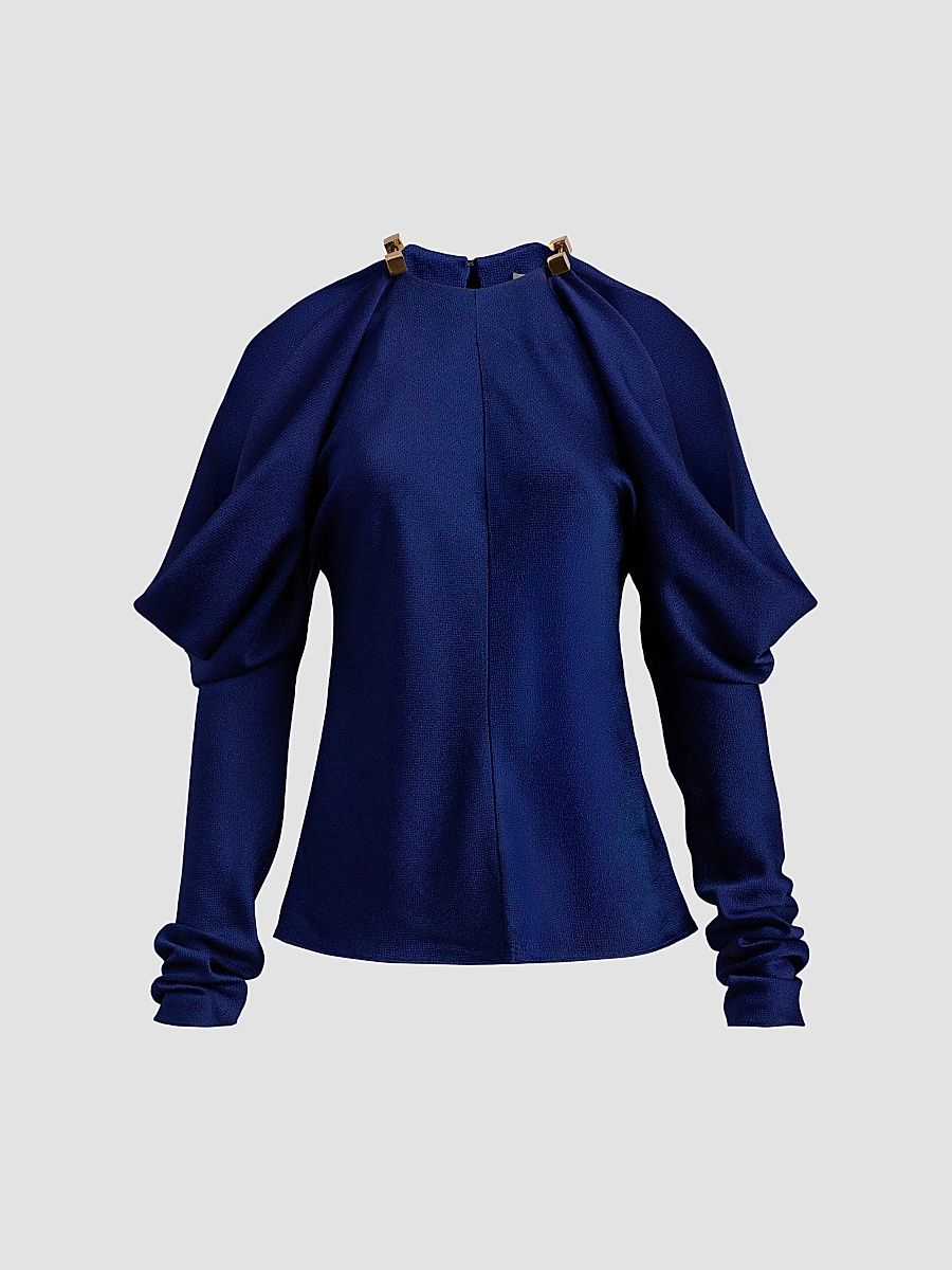 Women's Kina Hammered Satin Blouse - Navy - Size XL