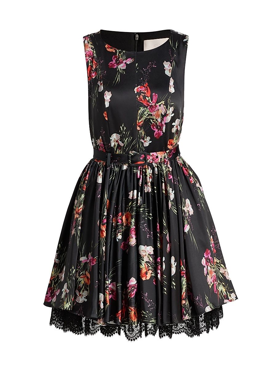 Women's Caelia Iris Bouquet Minidress - Black Multi - Size 14