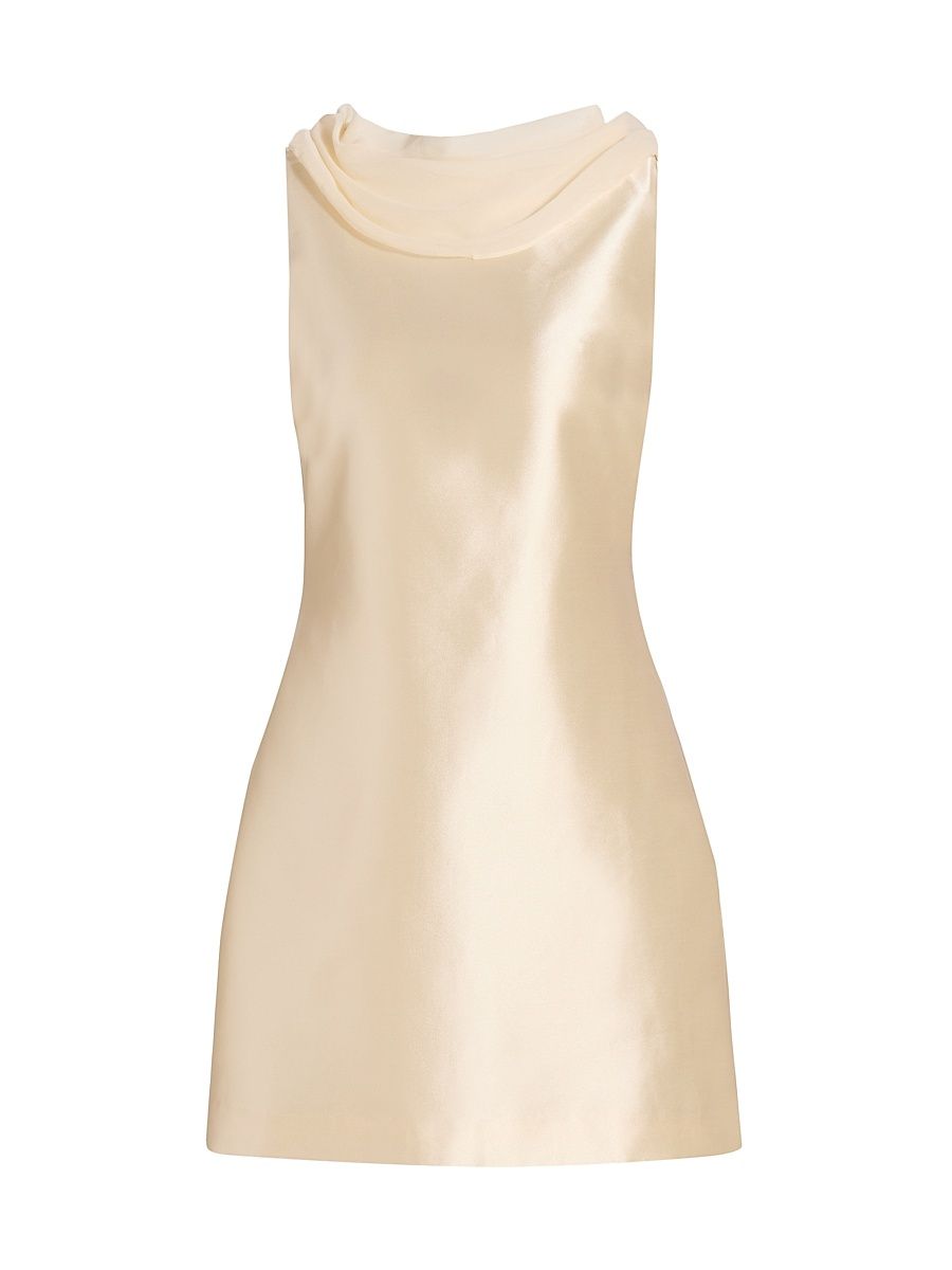 Women's Ecru Metallic Cowl Minidress - Butter - Size 12