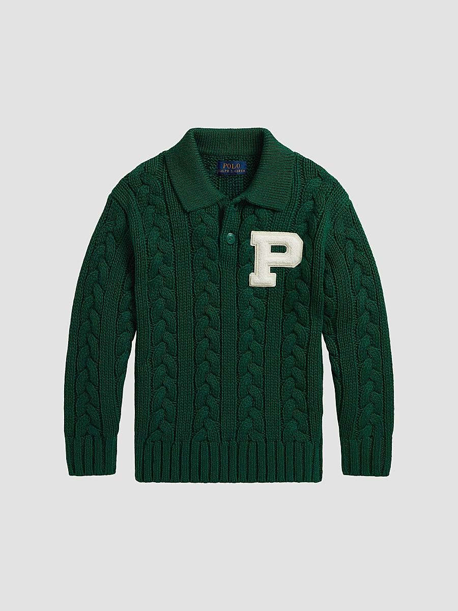 Little Boy's & Boys Varsity Cable-Knit Polo Sweater - Hunter Green - Size 8