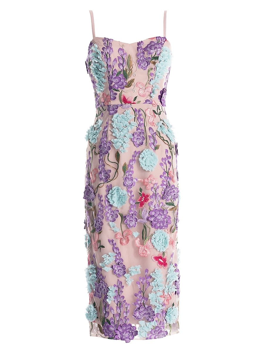 Women's Blakely 3D Floral Sweetheart Body-Con Midi-Dress - Blush Multi - Size Large