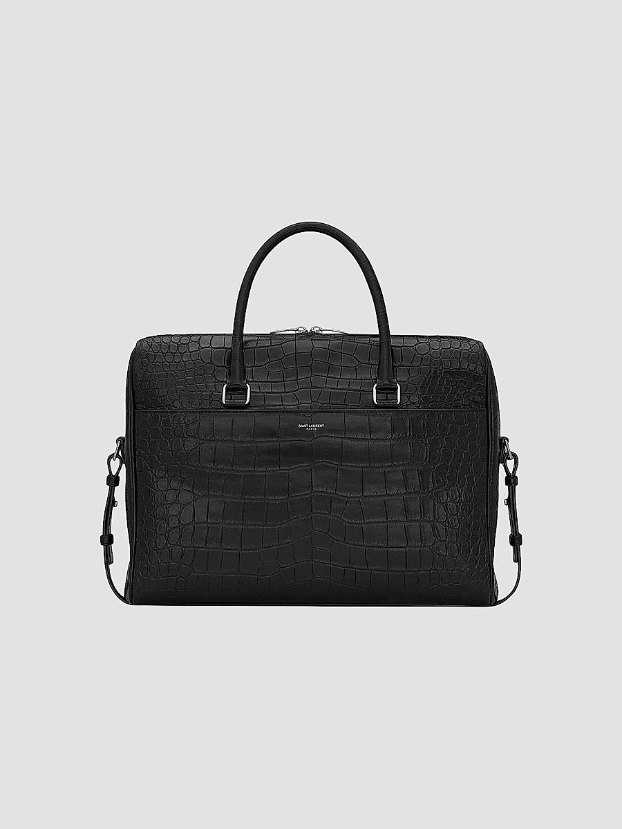 Saint Laurent Men's Duffle Briefcase Bag in Matte Leather - Black