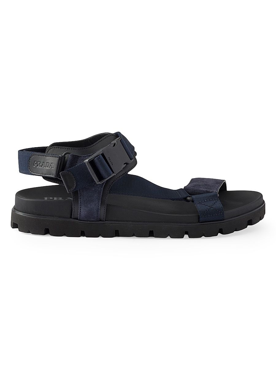 Men's Suede and Woven Tape Sporty Sandals - Blue - Size 12