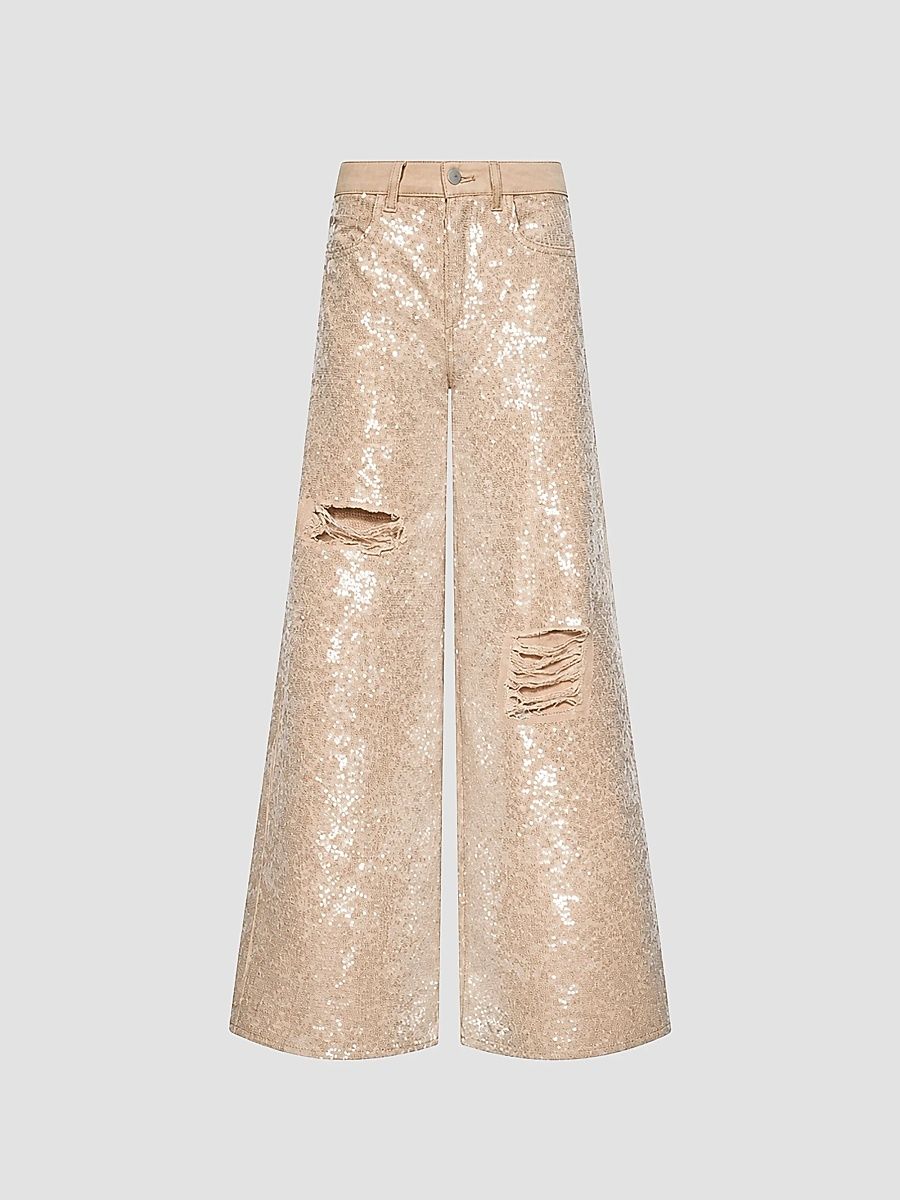 L'AGENCE Women's Quincy Sequined Wide-Leg Jeans - Light Almond - Size 31