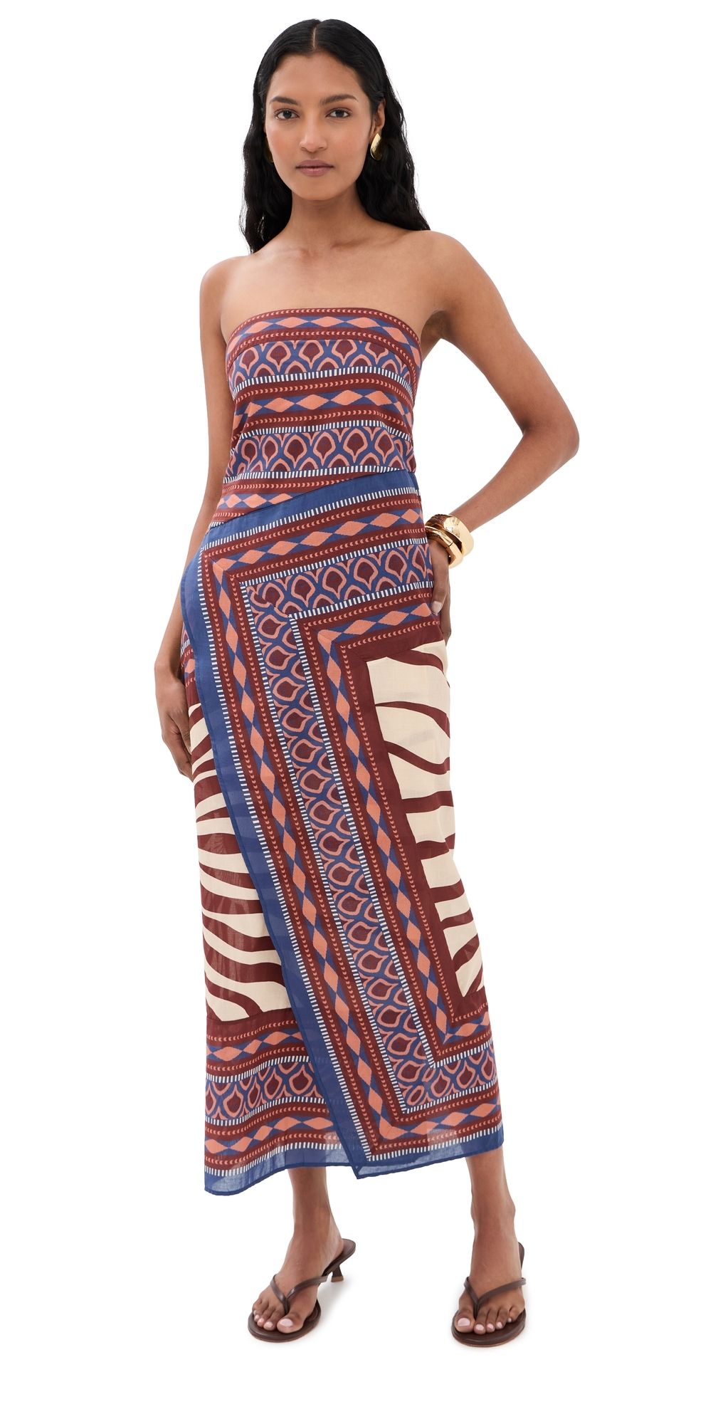 Johanna Ortiz Paraiso Agreste Ankle Dress Ecru/Blue 12
