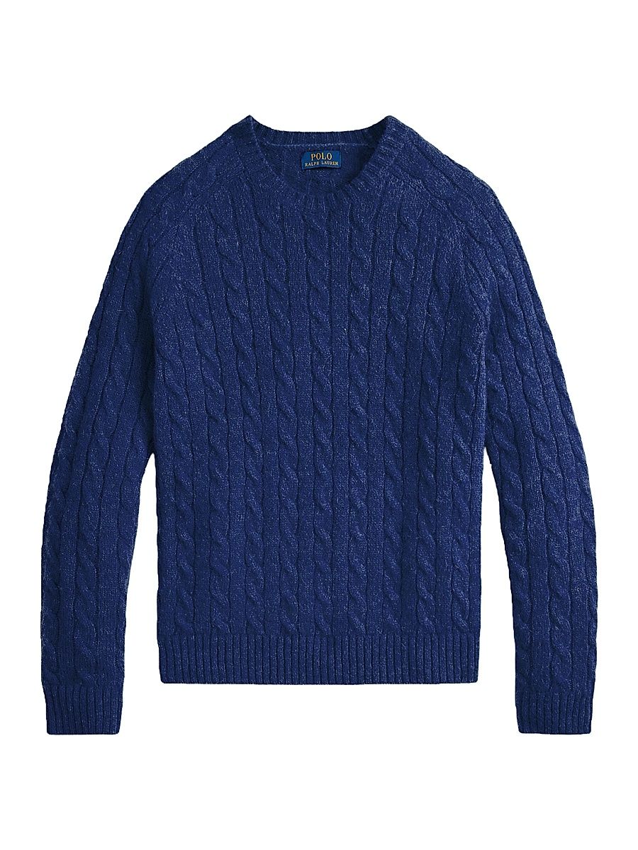 Men's Wool-Blend & Suede Cable-Knit Sweater - Midnight Navy Heather - Size XXL