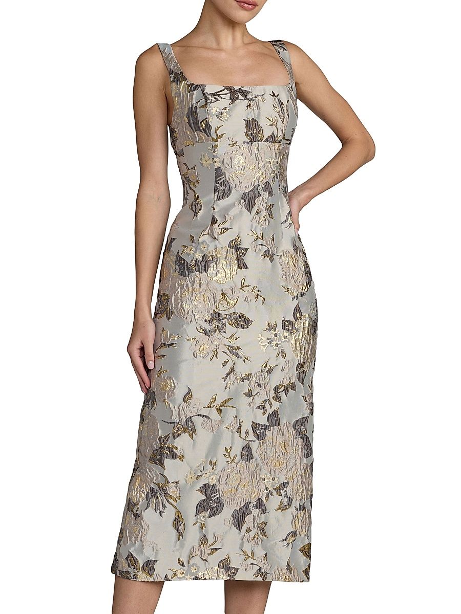 Women's Floral Brocade Sheath Cocktail Dress - Platinum Multi - Size 12