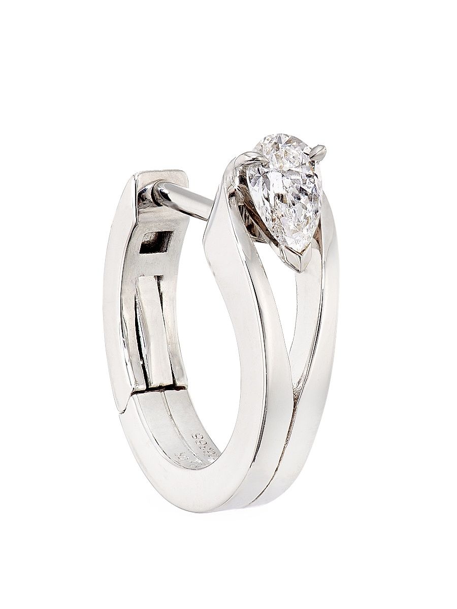 Women's Serti Inversé 18K White Gold & Diamond Single Hoop Earring - White Gold